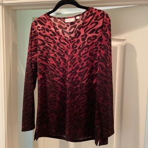 belle by Kim Gravel Ombre Leopard XS Blouse V Neck